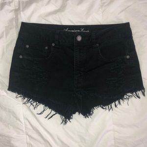 Black high waisted AEO fringe shorts